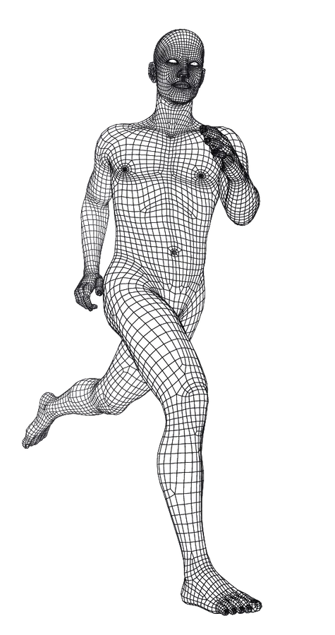 Biomechanische Illustration des menschlichen Körpers in Bewegung